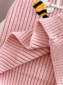 Cozy Pixies Baby Girl Knit Cartoon Bee Letter Pattern Crew Neck Casual Autumn Winter Sweater - Pink - View 6