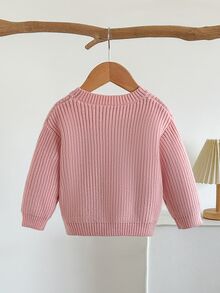 Cozy Pixies Baby Girl Knit Cartoon Bee Letter Pattern Crew Neck Casual Autumn Winter Sweater - Pink - View 5