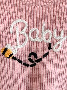 Cozy Pixies Baby Girl Knit Cartoon Bee Letter Pattern Crew Neck Casual Autumn Winter Sweater - Pink - View 3