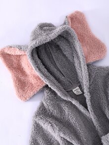 SHEIN Baju Santai Bayi Laki-laki Baru Lahir Musim Gugur/Dingin dari Fleece Tebal dengan Desain Telinga Besar - Grey - View 5