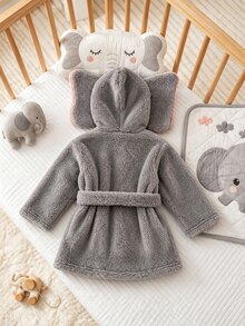 SHEIN Baju Santai Bayi Laki-laki Baru Lahir Musim Gugur/Dingin dari Fleece Tebal dengan Desain Telinga Besar - Grey - View 2