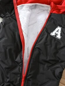 SHEIN 男女嬰兒/幼兒保暖內裡加厚休閒可愛拼色拼接連帽連身衣，嬰兒冬季連身褲，聖誕節 - 紅色 - 查看 5