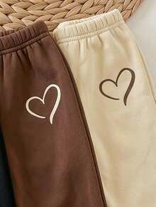 SHEIN 3pcs/Set Baby Girl Heart Print Elastic Waist Long Winter Pants - Multicolor - View 5
