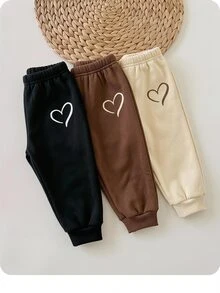 SHEIN 3pcs/Set Baby Girl Heart Print Elastic Waist Long Winter Pants - Multicolor - View 7