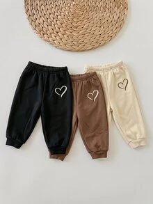 SHEIN 3pcs/Set Baby Girl Heart Print Elastic Waist Long Winter Pants - Multicolor - View 6