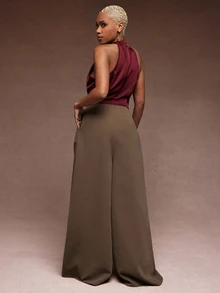 Vixey Satin Cowl Neck Wide Leg Jumpsuit, Office Work Wear, Business, Daily, Elegant - Multicolor - View 2