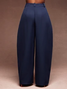 Vixey Fashion Commuter Solid Color Curved Leg Trousers, Office Work Wear, Business, Daily - Royal Blue - View 4