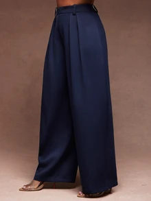 Vixey Fashion Commuter Solid Color Curved Leg Trousers, Office Work Wear, Business, Daily - Royal Blue - View 3
