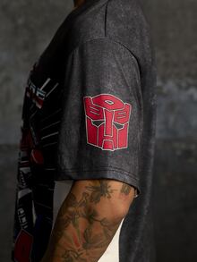 Transformers X SHEIN Kaos Lengan Pendek Kasual Pria dengan Cetakan Huruf untuk Sehari-hari - Hitam - View 6