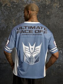 Transformers X SHEIN Kaos Lengan Pendek Kasual Pria dengan Motif Huruf & Angka untuk Sehari-hari - Dusty Blue - View 2