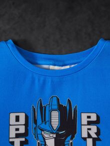Transformers X SHEIN Young Boy Cartoon Print Short Sleeve T-Shirt And Jogger Pants Set - Blue - View 4
