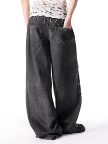 ROMWE MEN Street Life Men's Dark Gothic Thorn Jeans - Black - View 3