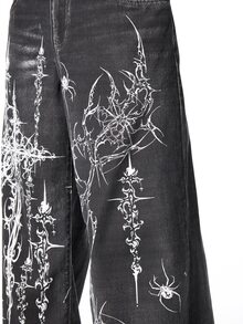 ROMWE MEN Street Life Men's Dark Gothic Thorn Jeans - Black - View 2