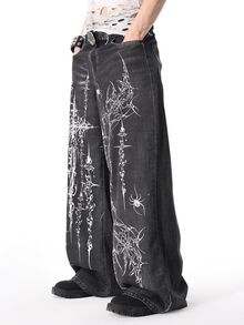 ROMWE MEN Street Life Men's Dark Gothic Thorn Jeans - Black - View 6