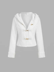 Sweetra Women's Autumn/Winter Wool Blend Patchwork Plush Long Sleeve Coat - White - View 3