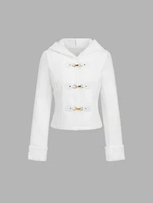 Sweetra Women's Autumn/Winter Wool Blend Patchwork Plush Long Sleeve Coat - White - View 4