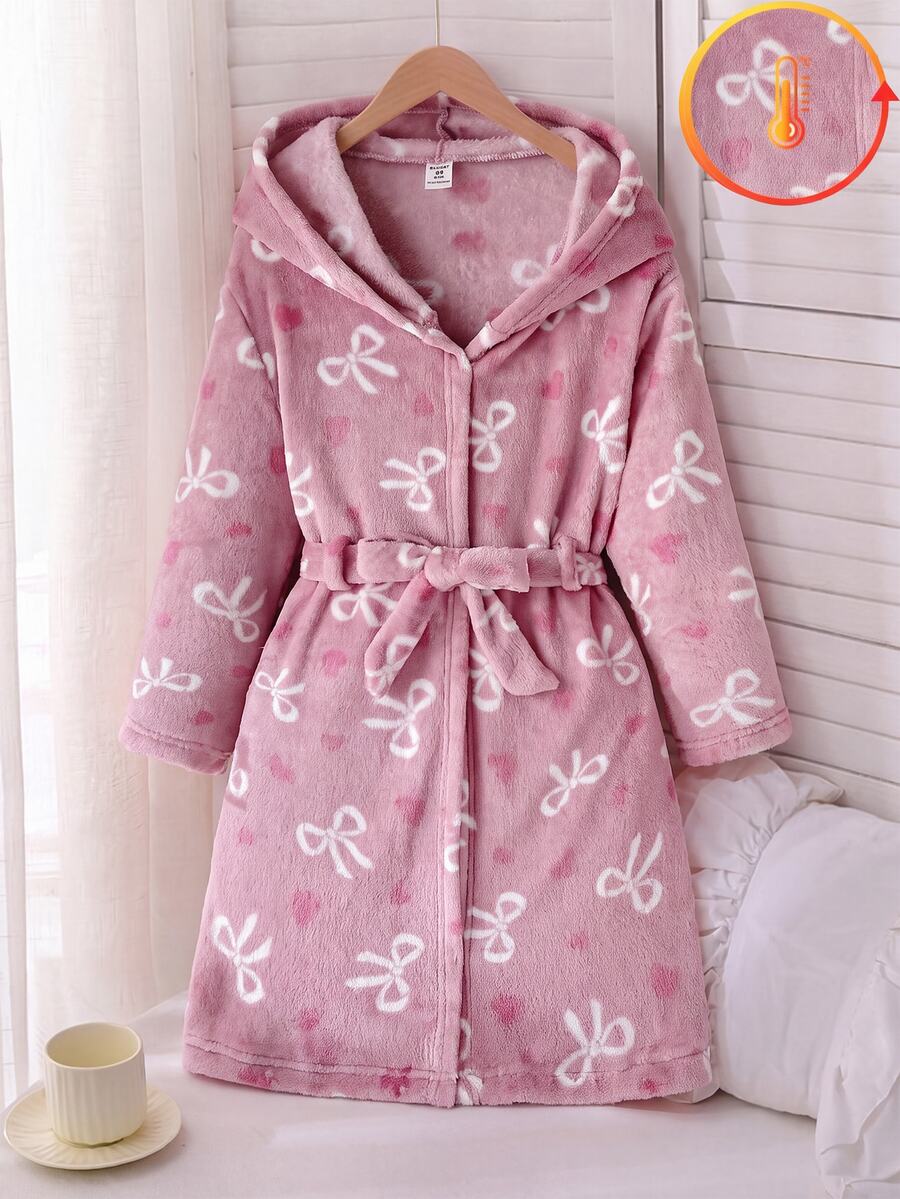 SHEIN Tween Girls Soft Heart Embroidery Solid Pink, Suitable For Teen Girls, Autumn/Winter Tween Girl - Pink - View 1