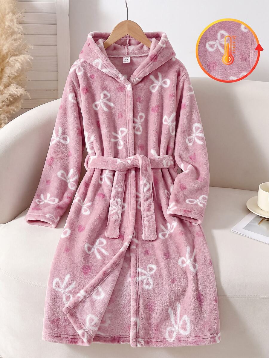 SHEIN Tween Girls Soft Heart Embroidery Solid Pink, Suitable For Teen Girls, Autumn/Winter Tween Girl - Pink - View 1