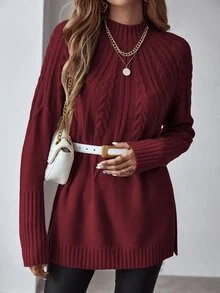 EMERY ROSE Women's Solid Color Minimalist Turtleneck Long Sleeve Sweater, Everyday Wear - Red - View 3