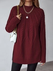 EMERY ROSE Women's Solid Color Minimalist Turtleneck Long Sleeve Sweater, Everyday Wear - Red - View 4