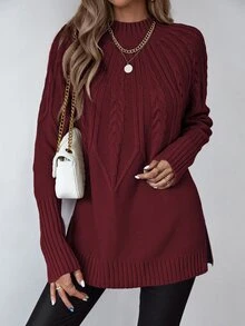 EMERY ROSE Women's Solid Color Minimalist Turtleneck Long Sleeve Sweater, Everyday Wear - Red - View 6