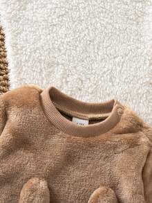 SHEIN 新生女嬰卡通刺繡3D耳朵設計運動衫與秋冬長褲套裝 - 駝色 - 查看 5