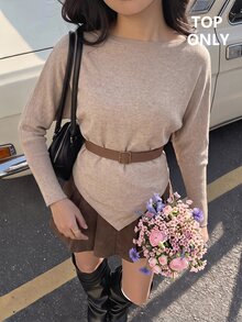 SHEIN MOD Sweater Lengan Panjang Wanita Warna Polos Kasual Serbaguna untuk Pemakaian Sehari-hari - Unta - View 2