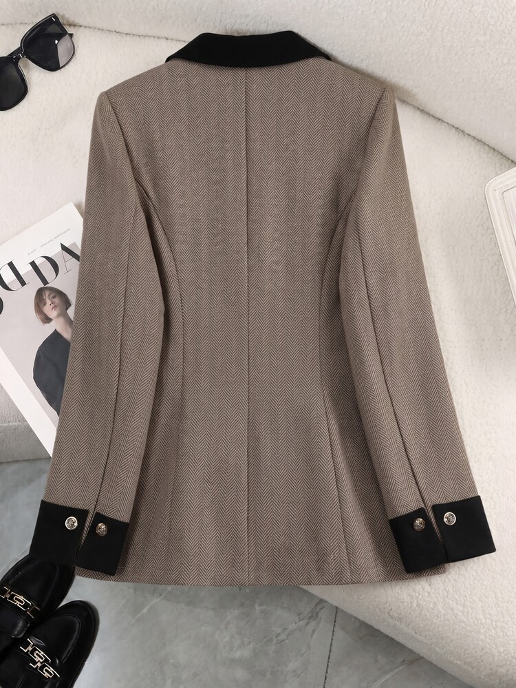 GlowEve CURVE 2026 Plus Size Women's Everyday Commute Evening Office Color Block Suit Jacket, Elegant Business Casual Style For Autumn And Winter - Multicolor - View 2