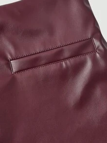 SHEIN MOD 女款酒紅色PU拼接正式長褲，適合返校季、秋冬服飾、萬聖節裝扮、外出、派對、聖誕節、新年 - 酒紅色 - 查看 10