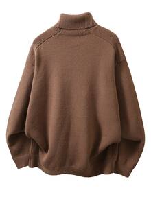 Manfinity CasualKnits Sweater Pria Model Vintage Fashion Kerah Tinggi Lengan Panjang untuk Pakaian Sehari-hari, Festival, Musim Gugur/Dingin, Terbaru - Coklat - View 2