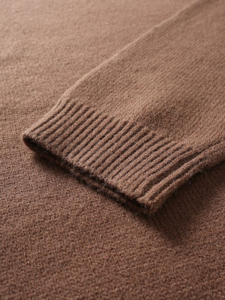 Manfinity CasualKnits 男士復古時尚高領長袖毛衣，適合日常穿著與節慶，男孩子秋冬日常新款 - 棕色 - 查看 6
