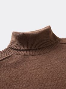 Manfinity CasualKnits Sweater Pria Model Vintage Fashion Kerah Tinggi Lengan Panjang untuk Pakaian Sehari-hari, Festival, Musim Gugur/Dingin, Terbaru - Coklat - View 3