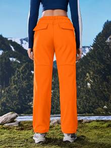 SHEIN Sports Celana Hiking Wanita dengan Motif Huruf, Kantong Resleting, Potongan Longgar, dan Lapisan Bulu Domba - Coral Orange - View 3