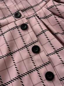 Maweii Plus Size Vintage Sweet Plaid Cinched Waist Button Pleated Dress Fall - Multicolor - View 6