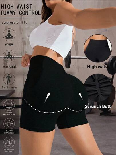 Solea Cove Solea Cove Women's High Waisted Slim Seamless Sport Shorts,Compression Fit Tummy Control Lifting Shorts For Running,Cycling,Yoga,Pickleball Workout,Black