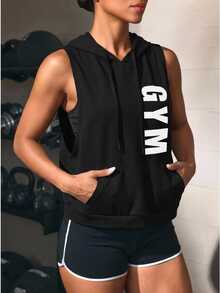 SHEIN Sports Women Sports Sweatshirts Kolor Huruf - Hitam - View 7