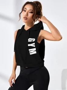 SHEIN Sports Women Sports Sweatshirts Kolor Huruf - Hitam - View 1