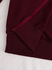 Teen Girls Fall Clothes Fall Burgundy NEW YORK Letter Print Zip-Up Sweatshirt, Loose Long Sleeve Open Front Hooded Jacket - Burgundy - View 6