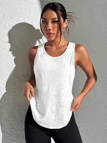 SHEIN Sports 女士圆领网眼运动背心，女士网球装健身背心 - 白色 - 查看 4