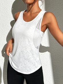 SHEIN Sports 女士圆领网眼运动背心，女士网球装健身背心 - 白色 - 查看 1
