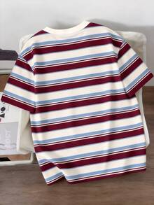 FROVYX Men's Casual Contrast Stripe Print Loose Fit Short Sleeve T-Shirt, Suitable For Summer Holiday & Daily Commute - Multicolor - View 2