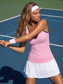 CourtClass Women's Back Cross Design Sports Modest Athleisure Tank Top Tennis Gym Pink And White Summer - Pink - View 5