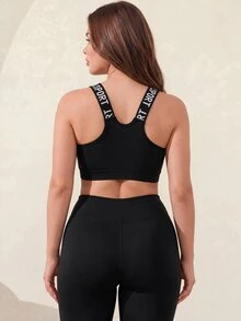 Easithlete Sporty Fashion Zipper Bra With Removable Pads, Black And White, Elastic Adjustable Straps, High Support Lingerie Workout Gym Summer Modest Athleisure - Black and White - View 2