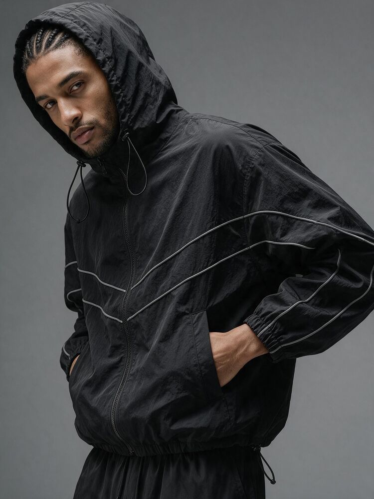 AXEPEAK Jaket Pria Kasual Longgar Motif Patchwork Tenun dengan Bagian Depan Terbuka - Hitam - View 1