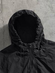AXEPEAK Men's Woven Fashion Casual Loose Patchwork Open Front Jacket - Black - View 4