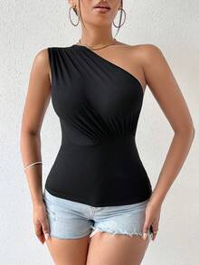 Zolique Atasan Wanita Ruched Plain Casual - Hitam - View 12