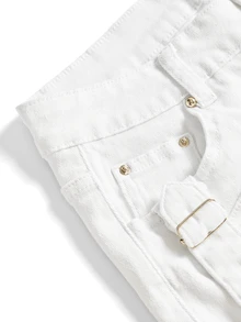 ROMWE Y2K Vintage Style Women's Low Waist Denim Shorts With Button Decor, Versatile Hot Girl Style - White - View 4