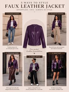 Easura Plus Size Autumn Fashion Commuter Solid Color Jacket Winter - Purple - View 7