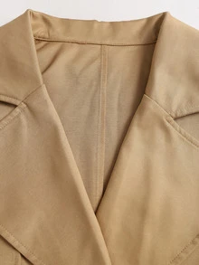 Sweetra Women's Autumn Waist Tie Long Sleeve Short Trench Coat Jacket - Khaki - View 4