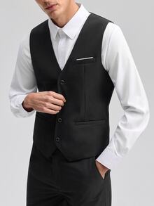 Officeau Men's 3pcs Black Luxury Wedding Suit Set, Blazer & Waistcoat & Pants, For Grooms/Groomsman/Guest - Black - View 7